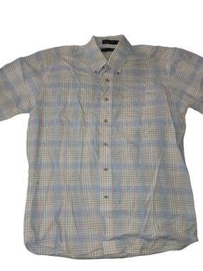 Pierre Cardin Men's Plaid Short Sleeve Button-Down Cotton Shirt Size M